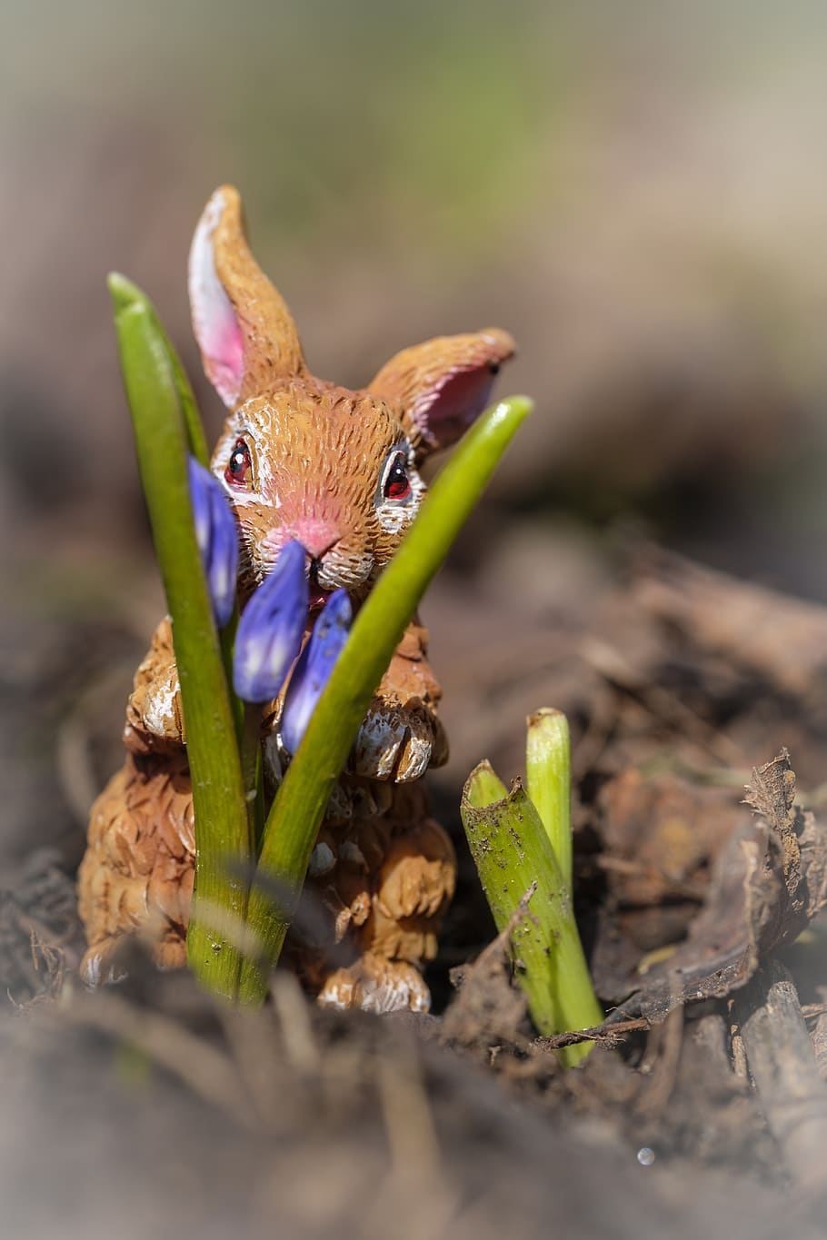 hare, easter bunny, figure, clay figure, sound, flower, sprout HD wallpaper