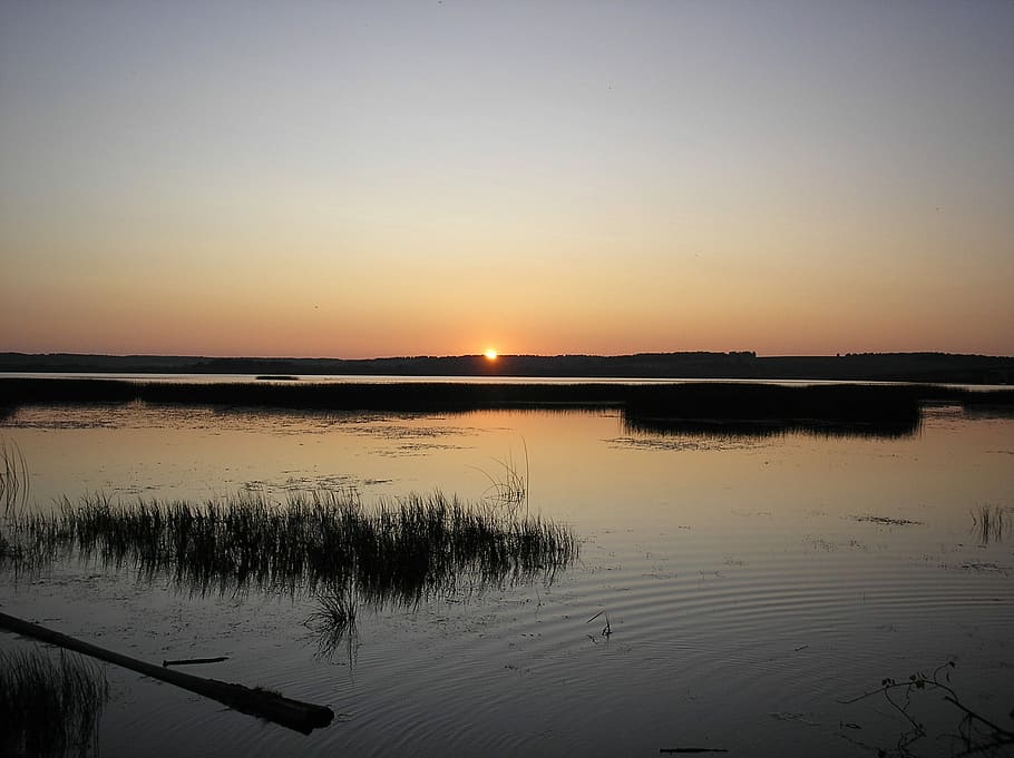 sunset, river, evening, sky, by the river, beach, summer, landscape HD wallpaper