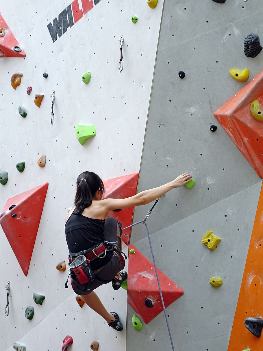 woman playing rock climbing, Climbing, Rope, Rappelling, Wall, Rock HD wallpaper