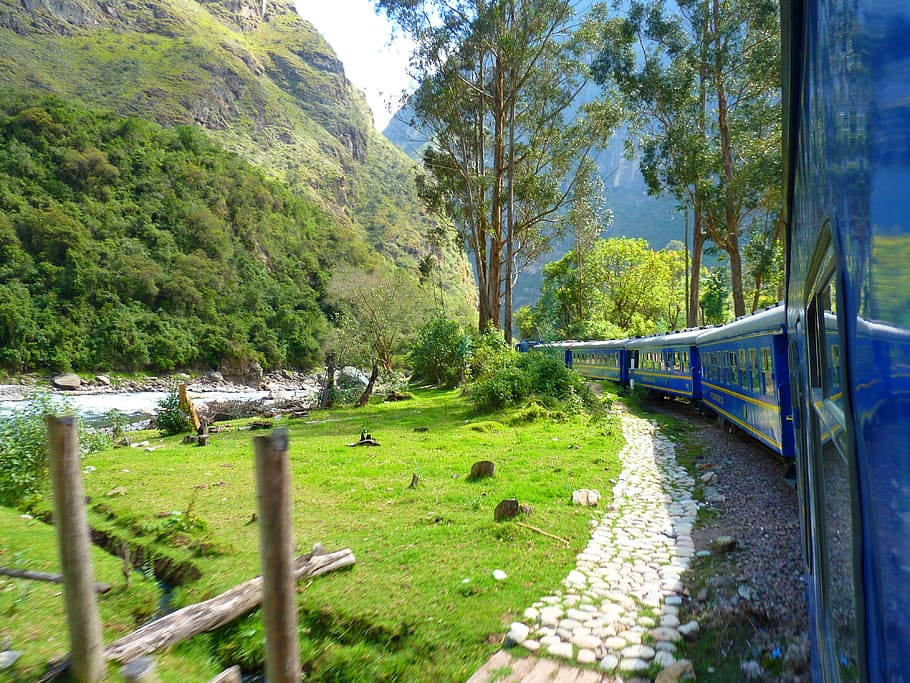 blue train at the railway, Andes, Peru, zugfahrt, machu picchu HD wallpaper