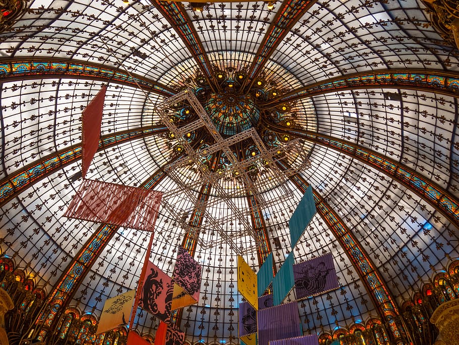 ceiling, galleries, lafayette, mall, glass, structure, architecture HD wallpaper