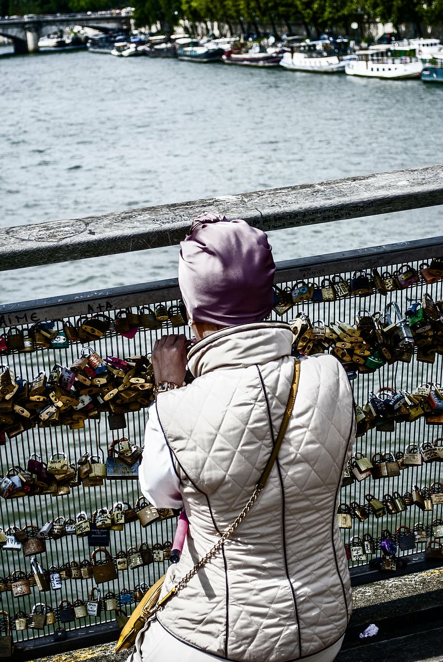 padlocks, seine river, paris, france, bridge, sanchez, water