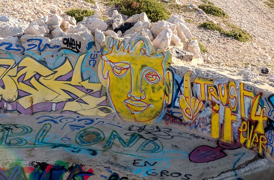 Marseille, Bunker, Calanque, Graffiti, tag, multi colored, built structure HD wallpaper