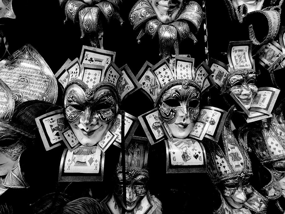 Venice, Masks, Carnival, Italia, black And White, visual Art, HD wallpaper