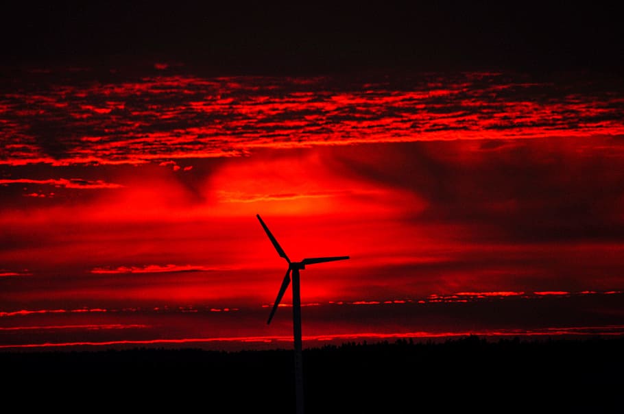 Sky, Clouds, Windmill, alternative energy, red, fuel and power generation HD wallpaper