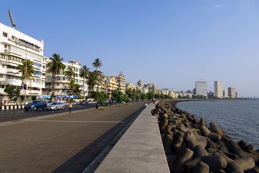 road near ocean, marine drive, boulevard, south mumbai, sea, arabian, HD wallpaper