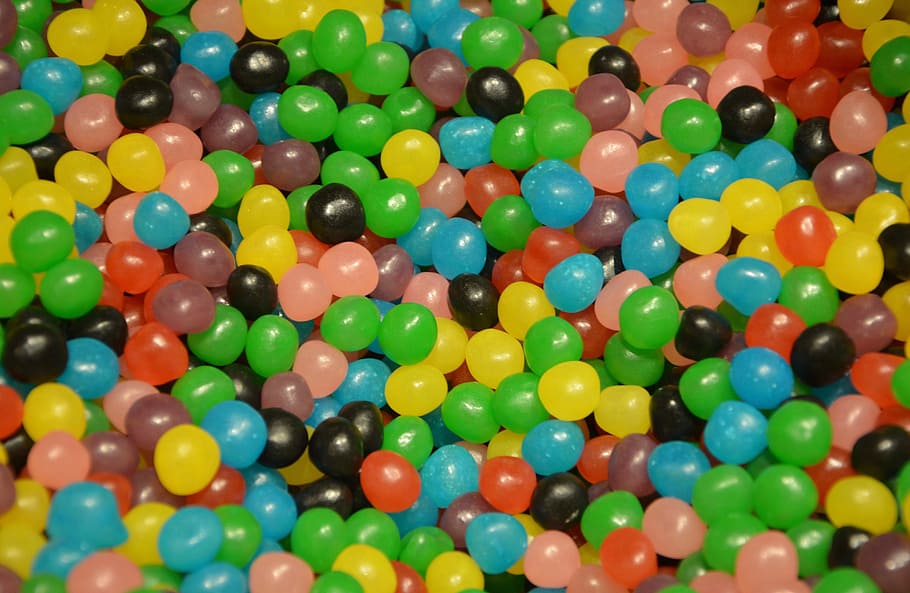 close-up photo of assorted-color candies, candy, colors, tart HD wallpaper