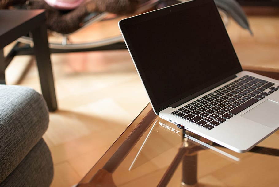 grey laptop computer turn off, access, business, chair, connection HD wallpaper