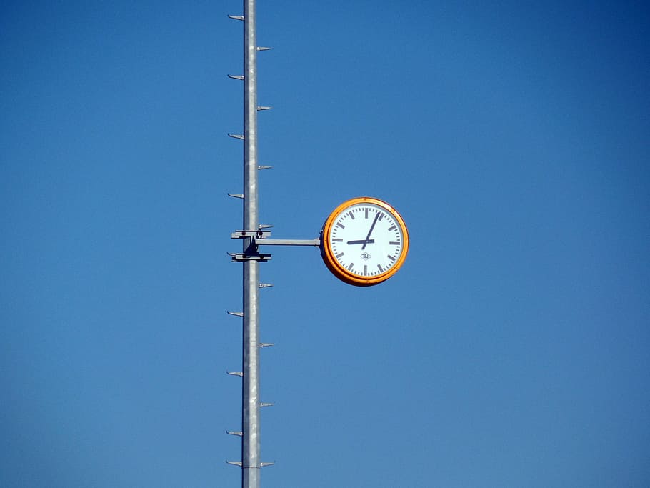 round white analog clock at 9:04, time, time indicating, time of HD wallpaper