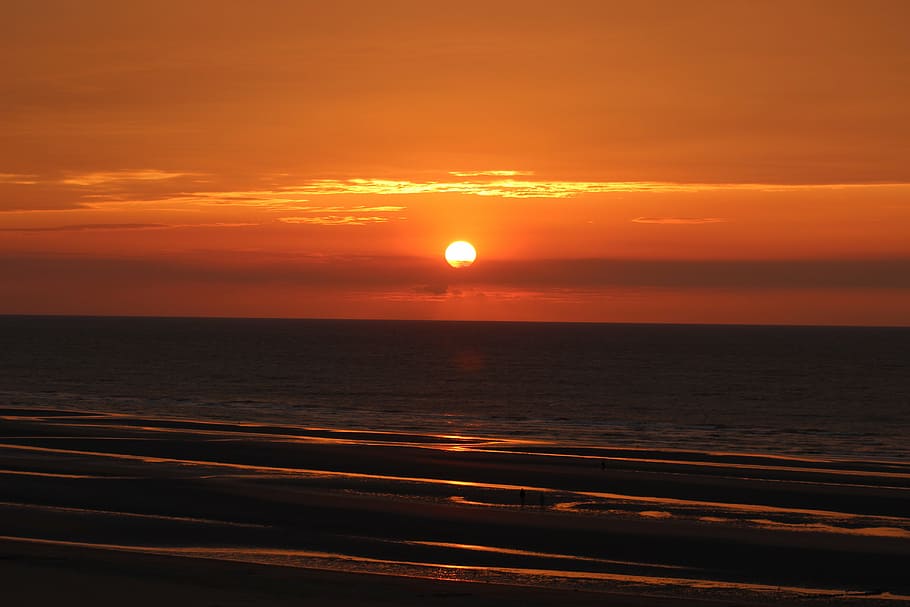 sunset, twilight, evening, sky, sea, scenics - nature, water HD wallpaper
