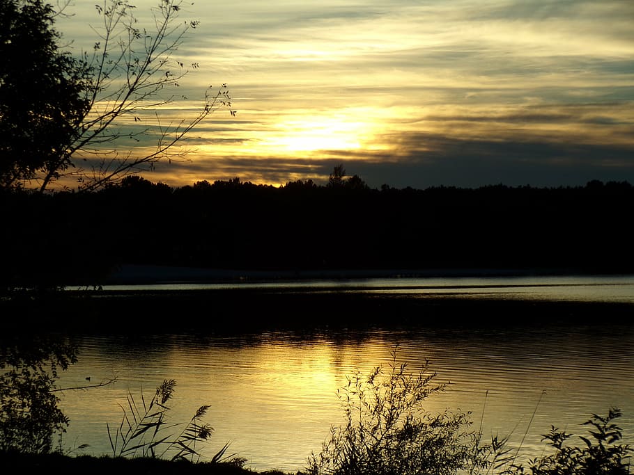 nature, sunset, water, reflection, dusk, lake, sky, outdoors HD wallpaper