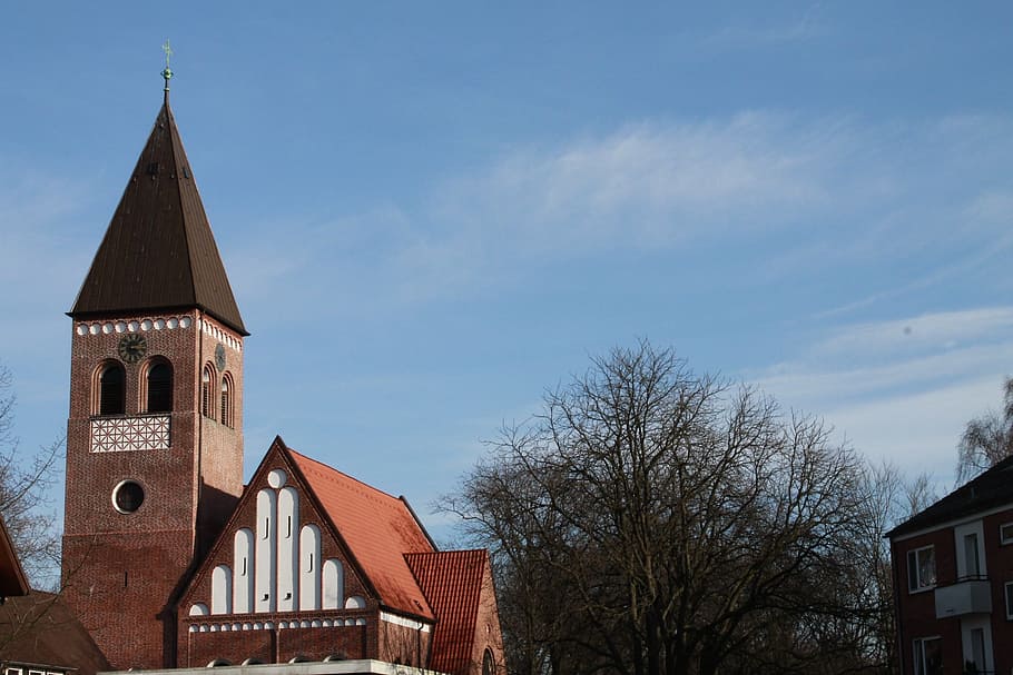 church, steeple, building, sky, tree, building exterior, built structure HD wallpaper