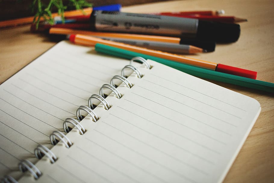 white spiral handbook, desk, lines, note, notebook, notepad HD wallpaper