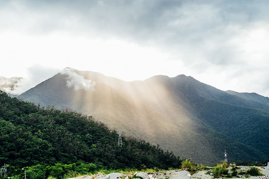 mountain, sun, tree, cloud, sky, scenics - nature, environment HD wallpaper
