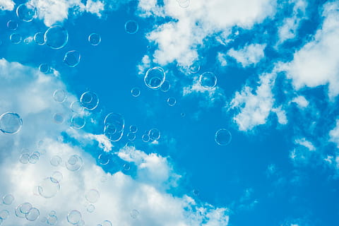 Thousands of Bubbles Against Bright Blue Sky, abstract, clouds HD wallpaper