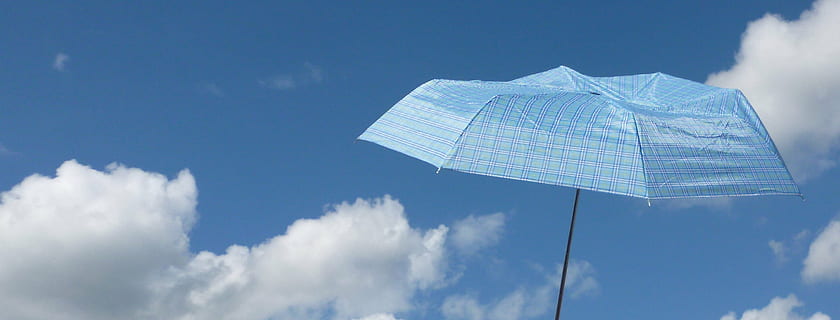 blue umbrella with sky background, summer, clouds, holiday HD wallpaper