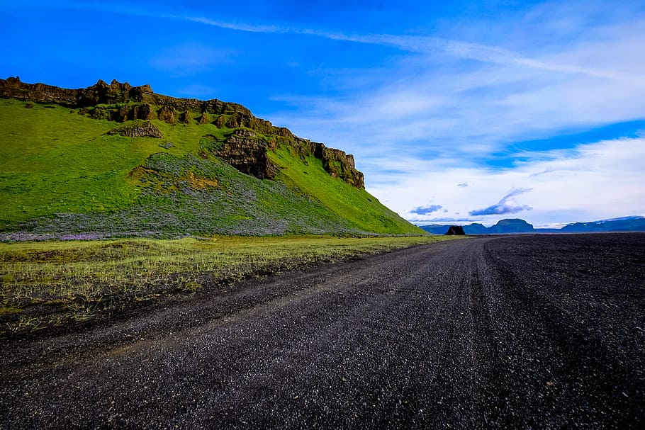 road, nature, sky, clouds, daylight, environment, grass, hill HD wallpaper