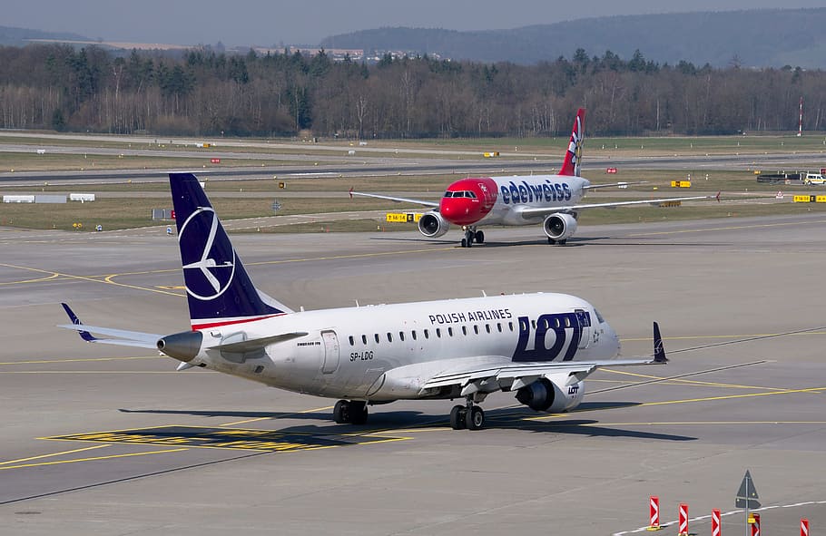 Lot, Aircraft, Embraer 170, airport zurich, switzerland, tarmac, HD wallpaper