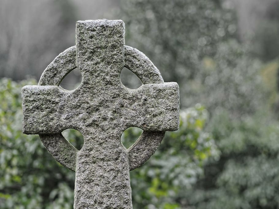 gray concrete cross, stone, celtic, ancient, celtic cross, cemetery HD wallpaper