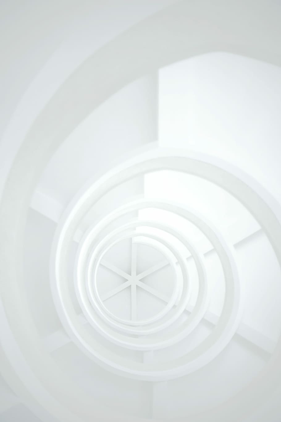low angle photography of stairs, aerial photography of spiral white stairs HD wallpaper