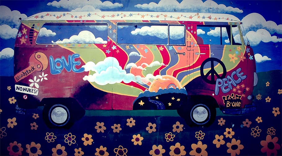 multicolored floral Volkswagen vehicle, hippie, van, vw camper, HD wallpaper