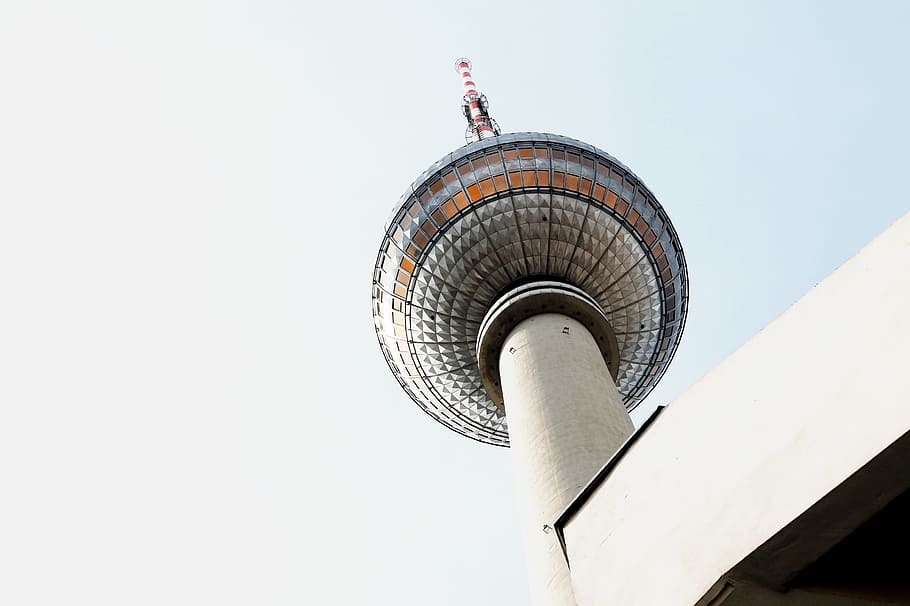 low-angle photo of dome building, CN Tower, white, high rise HD wallpaper