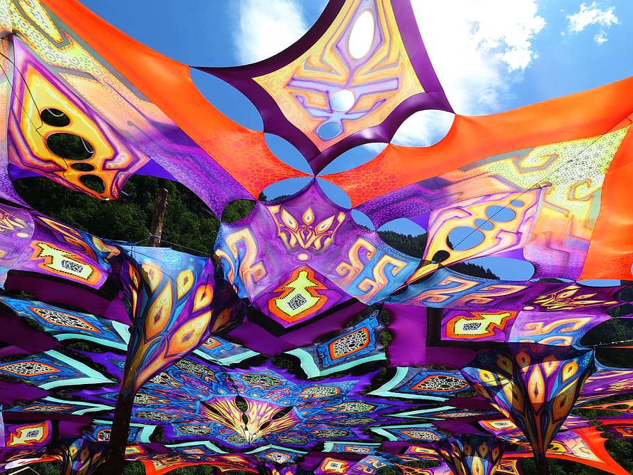 blue and purple tent, sommerfest, festival, music festival, party, HD wallpaper