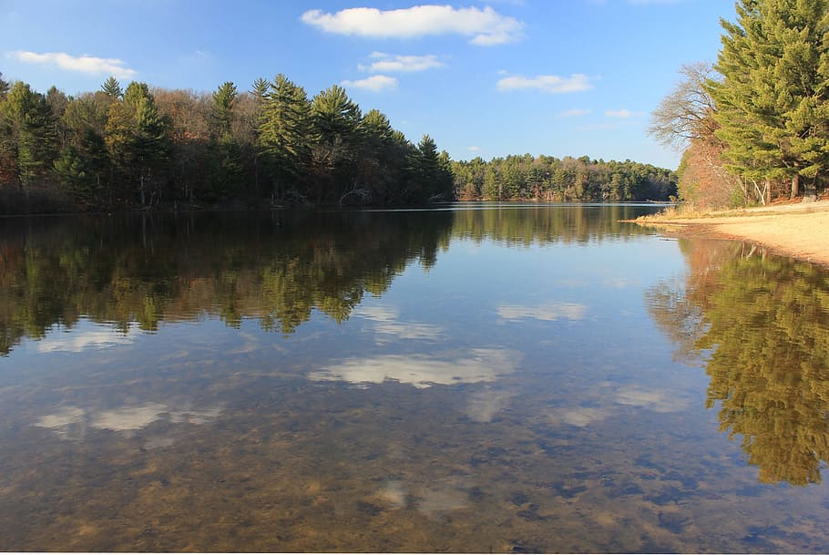 lake, reflection, clouds, landscape, wilderness, scenery, natural HD wallpaper