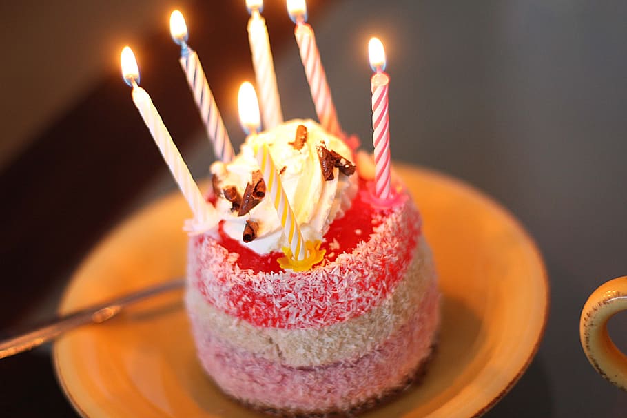 cake with six candles close-up photography, the cake, eating, HD wallpaper