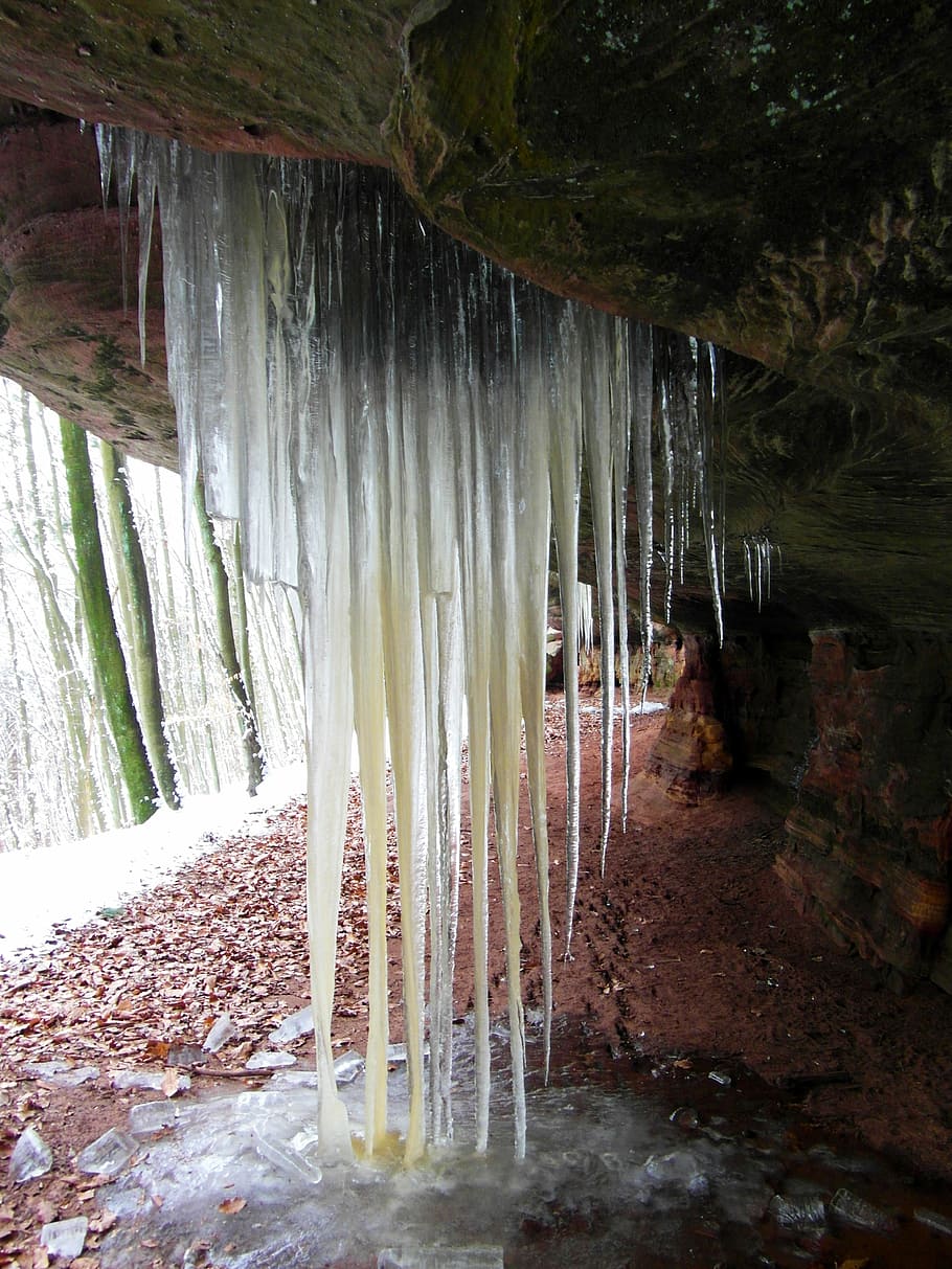 icicle, winter, cold, ice, icy, frost, rock, february, curtain HD wallpaper