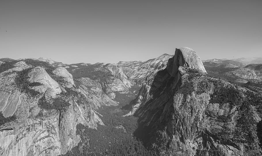 grayscale photograph of mountains, grayscale photography of mountains HD wallpaper