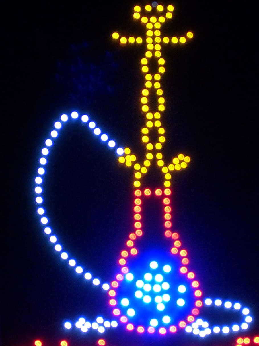 LED hookah sign, Led Light, Ad, Colorful, advertising, neon HD wallpaper