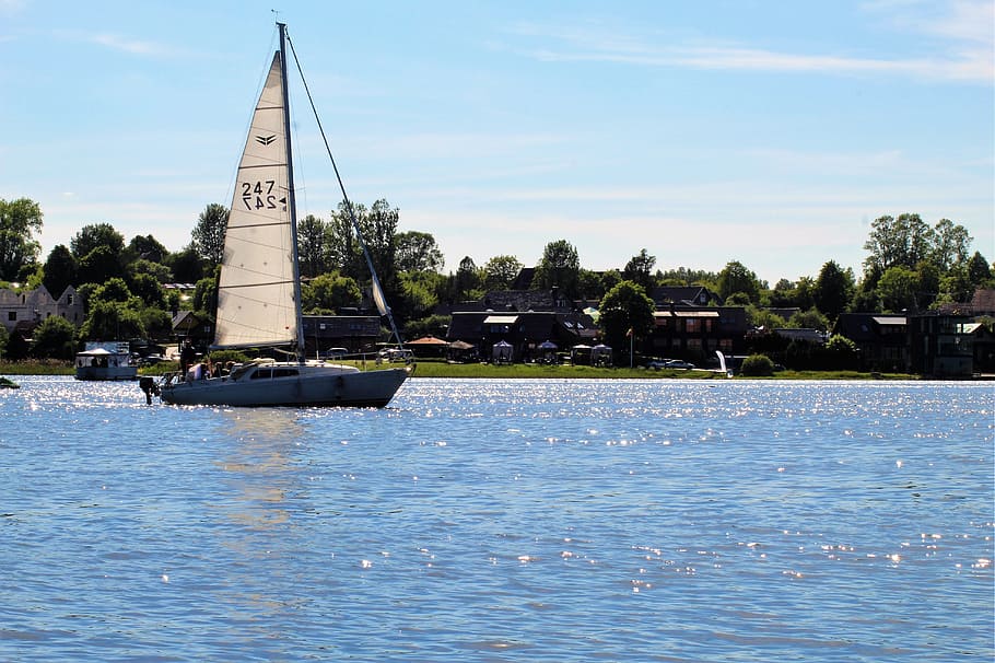 ship, boot, water, lake, sea, ocean, summer, sun, sail, sailing boat HD wallpaper