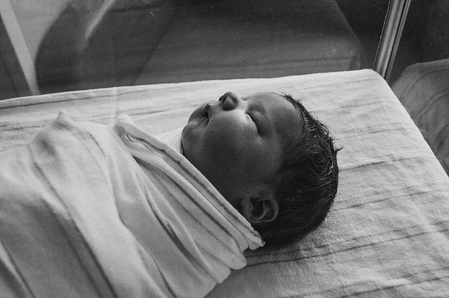 grayscale photography of sleeping baby covered by textile, grayscale photo of baby HD wallpaper
