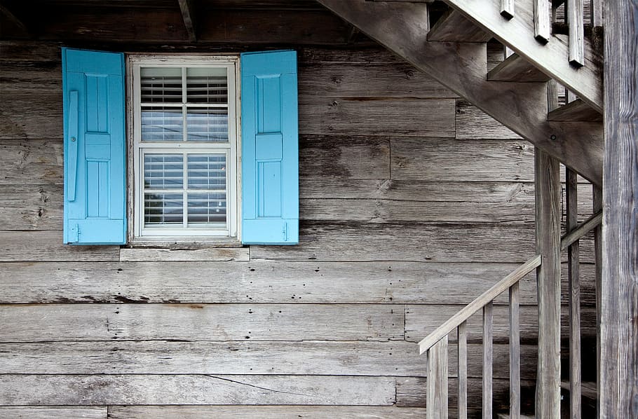 architecture, cabin, house, rustic, staircase, stairs, window HD wallpaper