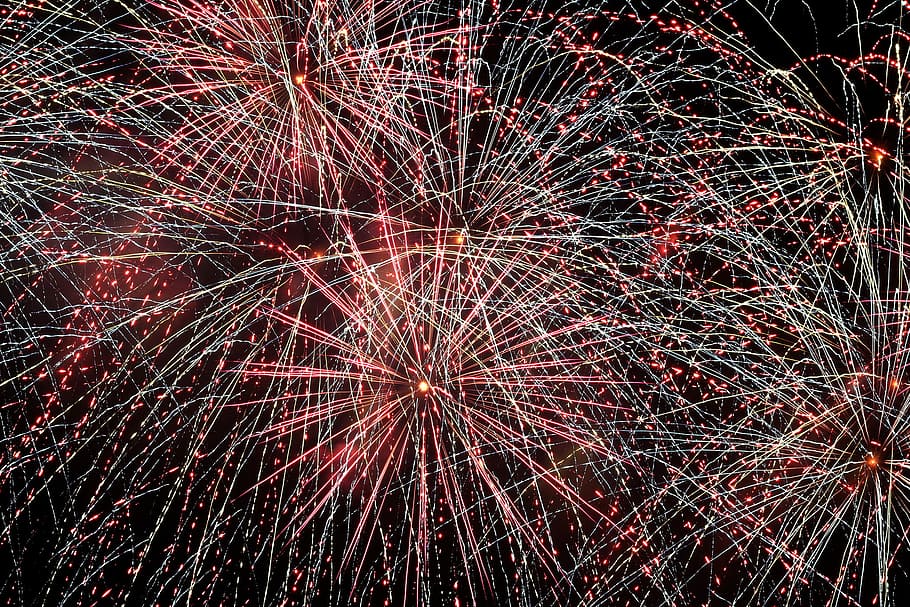 close-up photo or red fireworks, abstract, exploding, backgrounds HD wallpaper