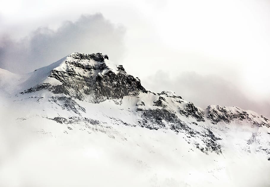 mountain alp under cloudy sky, photography, snowy, daytime HD wallpaper
