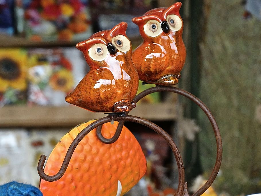 owls, ceramic, potters, feather, nocturnal, night, figure, forest HD wallpaper