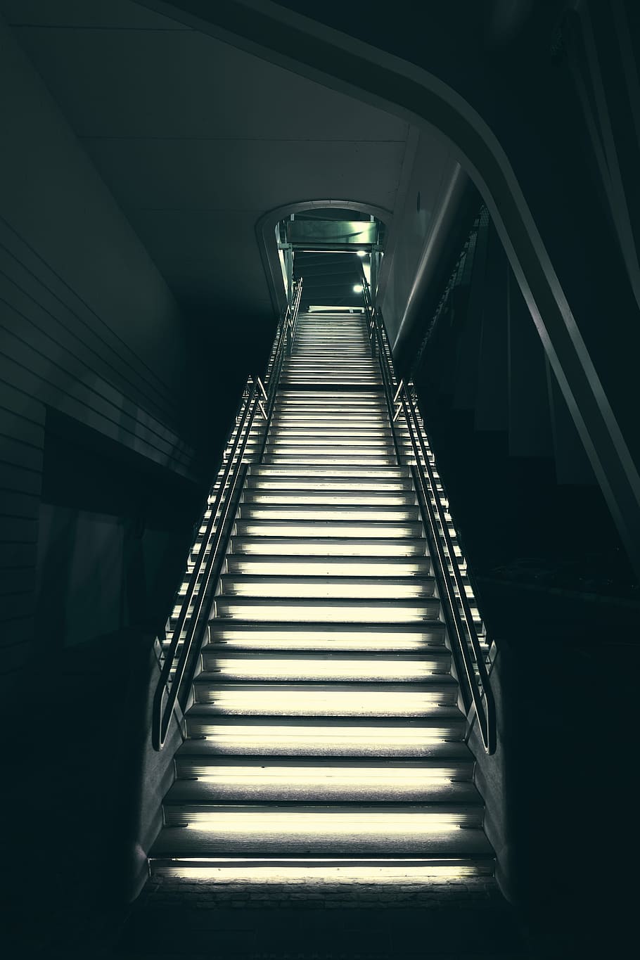 low angle view of gray stairs, low-angle photography of stairs HD wallpaper