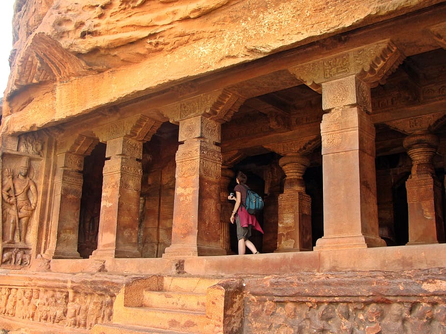 badami, cave temples, sand stone, india, karnataka, religious, HD wallpaper