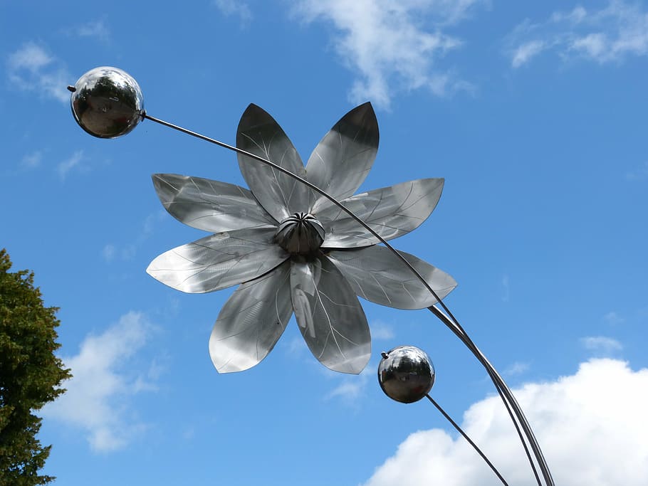 flower, blossom, bloom, deco, metal, art, decoration, sky, cloud - sky HD wallpaper