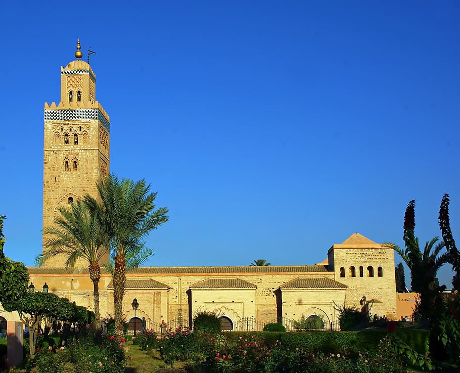 morocco, marrakech, koutoubia, mosque, minaret, almohades, religion, HD wallpaper