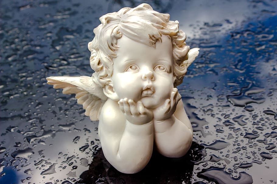white ceramic angel head bust, figure, sitting, head supportively HD wallpaper