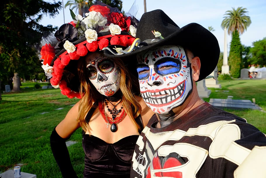 Day Of The Dead, Flowers, hollywood cemetery, makeup, skull, mexican