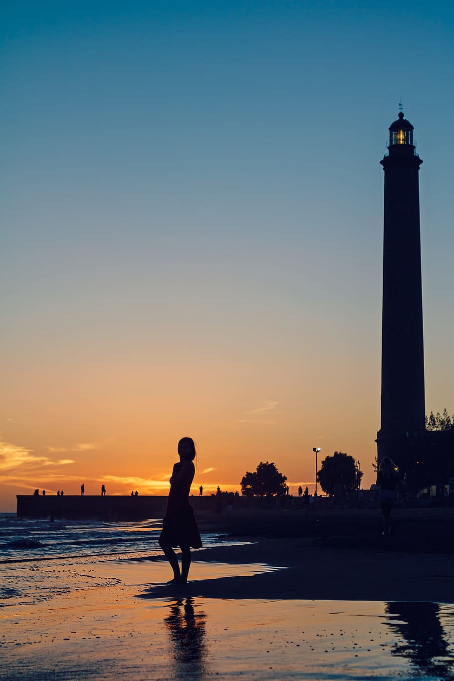 sea, dawn, sky, sunset, architecture, beach, dusk, lighthouse HD wallpaper