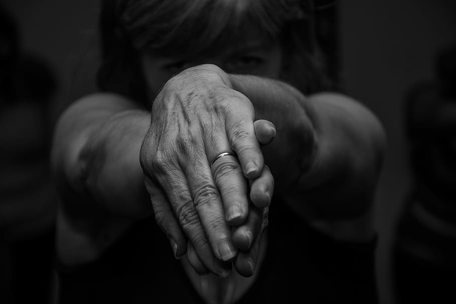 grayscale photography of woman, grayscale photography of woman twisting both hands HD wallpaper