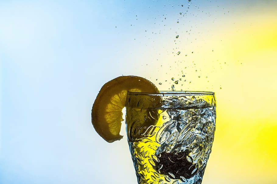 Coca-Cola drinking glass, drip, water, spray, liquid, drop of water HD wallpaper