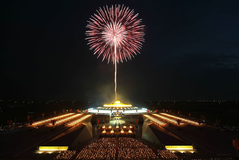 Hd Wallpaper Fireworks Temple Buddhism Dhammakaya Pagoda Thailand Wat Wallpaper Flare