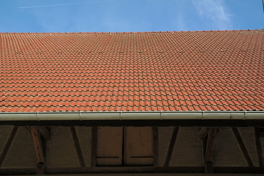 high-angle photography of brown roof, gutter, roofing, barn HD wallpaper