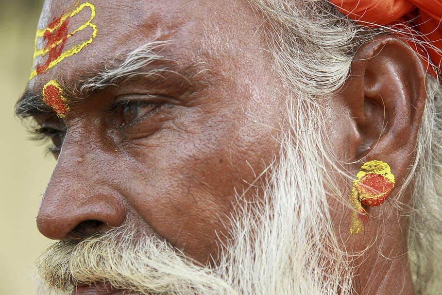 close-up photography of man's face with paint, portrait, old HD wallpaper